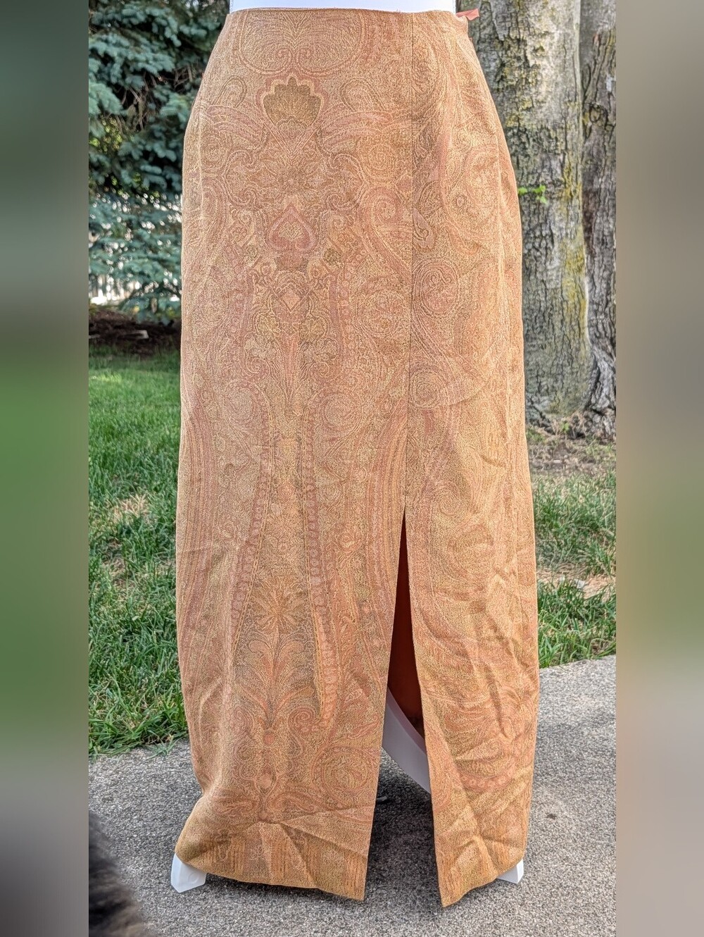Talbot's Size 12W Skirt Silk Wool Blend Rust Amber Paisley Gold Metallic Lined